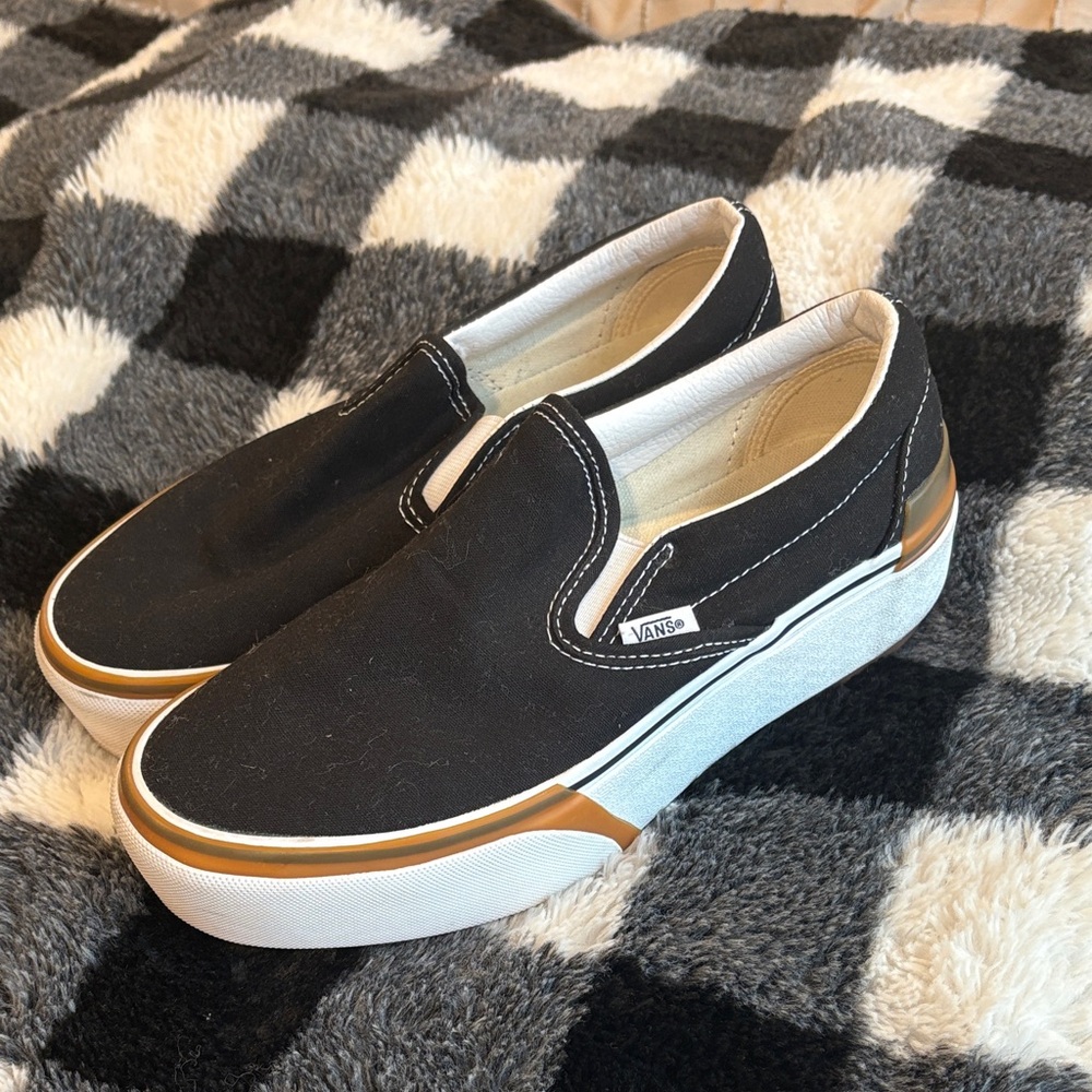 Vans Black and White Slip-On platform Sneakers